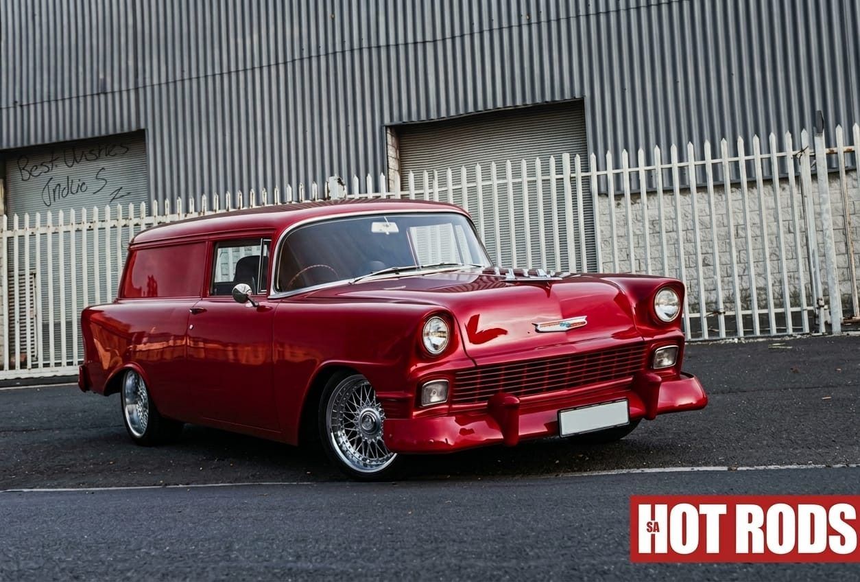 Red 1956 Chevrolet Handyman panel van from the SA Hot Rods magazine feature